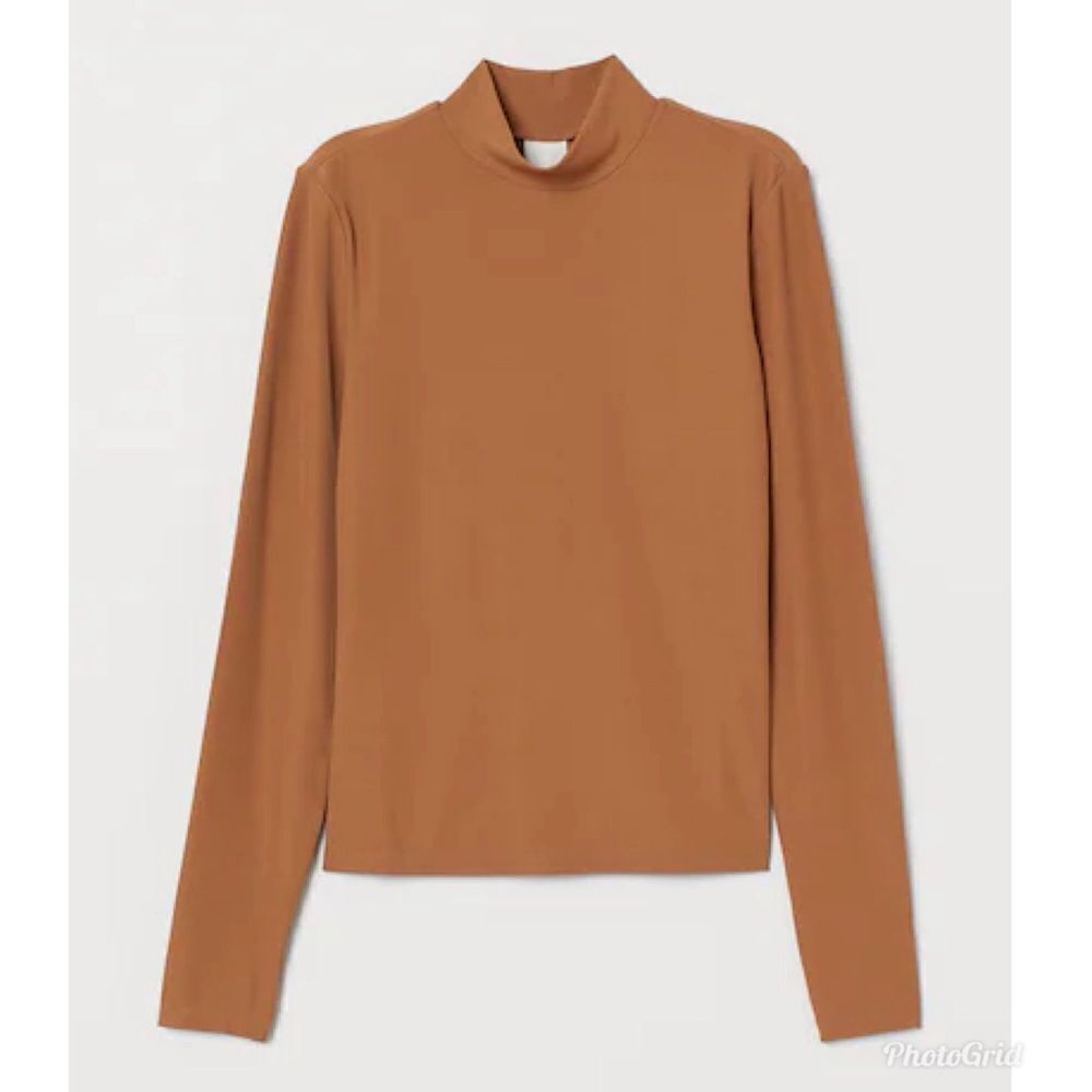 H&M Ribbed Turtleneck Top in Dark Beige